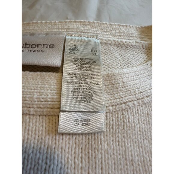Liz Claiborne Ivory Knit Pullover Sweater Women’s XL 100% Cotton Button Detail - Picture 3 of 14